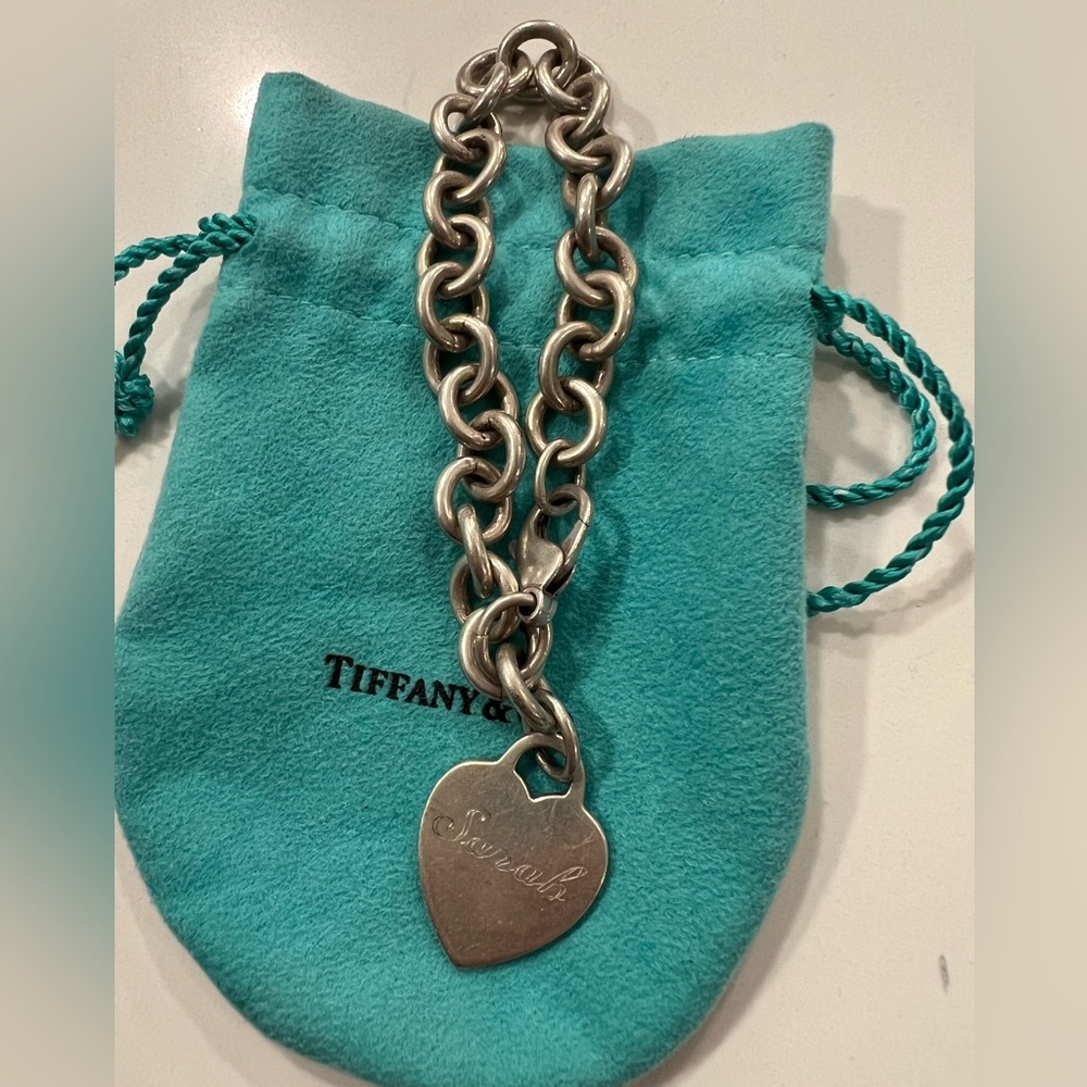 Authentic Tiffany & Co. Heart Tag Bracelet Engraved Sarah Sterling Silver 925 - Picture 6 of 7